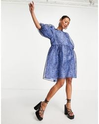 Envii Puff Sleeve Mini Dress - Blue
