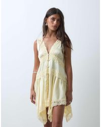 Miss Selfridge - Boho Satin Lace Insert Hanky Hem Mini Dress - Lyst