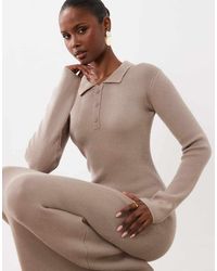 4th & Reckless - Ribbed Knit Button Detail Collared Long Sleeve Maxi Dress - Lyst