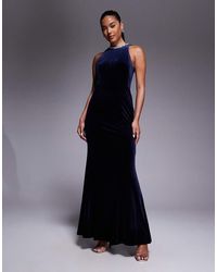 Jarlo - Embellished High Neck Velvet Maxi Dress - Lyst