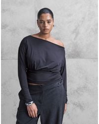 ASOS - Asos Design Curve Slinky Off Shoulder Long Sleeve Top With Cinch Waist Detail - Lyst