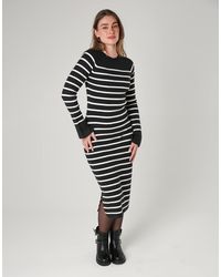 French Connection - Cosy Striped Midi Dress With Bell Sleeves - Lyst