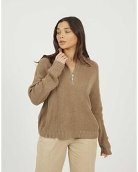Brave Soul - Half Zip Funnel Neck Fisherman Knit Jumper - Lyst