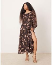 Miss Selfridge - Robe corset longue en mousseline à imprimé fleuri - Lyst