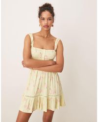 ASOS - Ruched Square Neck Tiered Mini Dress With Lace Inserts - Lyst