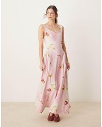 ASOS - Vestito Lungo Estivo Rosa A Fiori Patchwork Con Gonna A Ruota - Lyst