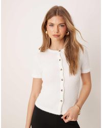 ASOS - Cárdigan Blanco De Manga Corta Con Botones De Punto Mullido De - Lyst