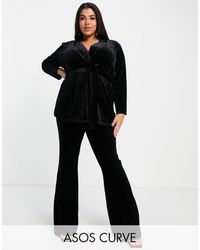 ASOS Asos Design Curve Velvet Wrap Suit Blazer - Black