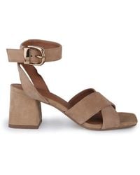 OFF THE HOOK - Faith Suede Leather Cross Strap Block Heel Sandals - Lyst