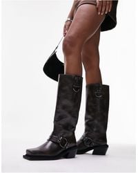 TOPSHOP - Rain Premium Leather Western Knee Boots - Lyst