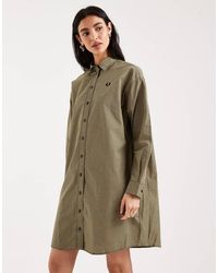 Fred Perry - Long Sleeve Chequerboard Logo Shirt Midi Dress - Lyst