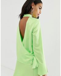 ASOS Haut fluo à manches longues en satin avec dos croisé (ensemble - Vert