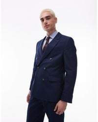 TOPMAN - Double Breasted Linen Blend Blazer - Lyst