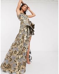 bariano tiered contrast lace maxi dress in white