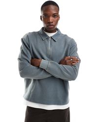 ASOS - Sweat côtelé à col polo zippé - foncé - Lyst