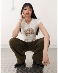 Noisy May - – knapp geschnittenes, beflocktes t-shirt - Lyst