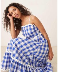Y.A.S - Vestito Midi E Bianco A Quadri Con Finiture Smerlate - Lyst