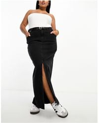 ASOS - Asos Design Curve Denim Midi Skirt With Split Hem - Lyst