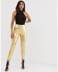 ASOS Pull On jegging In Washed Metallic Gold