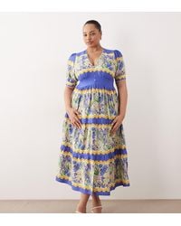 Hope & Ivy Plus - V-neck Puff Sleeve Midi Smock Dress - Lyst
