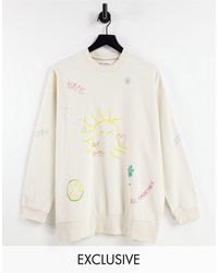 Native Youth Oversized Cocoon Sweatshirt With Positive Doodles Print - White