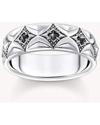 Thomas Sabo - Anillo Plateado Ennegrecido De Banda Con Circonitas Negras Y Patrón De Rombos De - Lyst