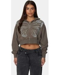 Good For Nothing - Sudadera Corta Marrón Con Capucha, Estampado Gráfico Y Cremallera De - Lyst