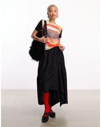 Collusion - Cotton Poplin Midi Skirt With Asymmetric Hem - Lyst