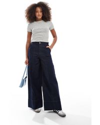 ASOS - Vaqueros De Pernera Ancha Con Detalle De Costuras Y Dobladillo Vuelto Ancho Con Pespuntes De (Parte De Un Conjunto)- Marino - Lyst