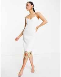 Starry Eyed Premium Embellished Cami Strap Cut Out Hem Midi Dress - White
