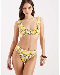 Lindex - Lemon Print Ruched Side Bikini Bottom - Lyst