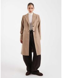 Vero Moda - Abrigo De Sastre Marrón Topo Con Patrón De De Mezcla De Lana De - Lyst