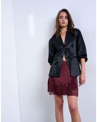 TOPSHOP - Satin Asymmetric Mini Skirt With Lace Trim - Lyst