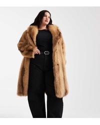 ASOS - Abrigo Midi Naranja A Rayas De Piel Sintética De Asos Design Curve - Lyst