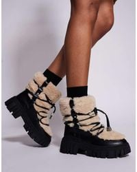 South Beach - Faux Fur Lace Up Snow Boots - Lyst