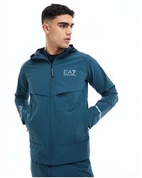 EA7 - Armani Logo Hooded Nylon Windbreaker Jacket - Lyst