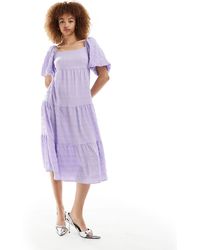 Monki - Tiered Midi Dress With Open Back - Lyst