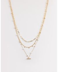 ASOS - Multi-row Necklace With Faux Pearls And T-bar Detail - Lyst