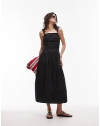 TOPSHOP - Ruched Body Midi Poplin Dress - Lyst