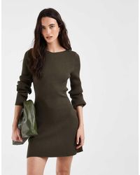 Vero Moda - Long Sleeve Boat Neck Knitted Mini Dress - Lyst