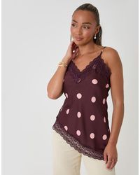 Threadbare - Polka Dot Satin Lace Trim Cami - Lyst