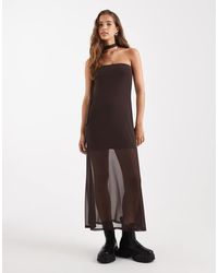 Miss Selfridge - Vestito Lungo Color Cioccolato Con Sciarpa - Lyst