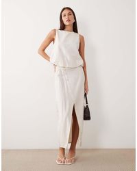 Vila - Linen Touch Button Front Midi Skirt - Lyst