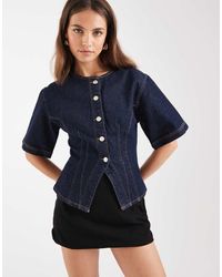 ASOS - Denim Top Zonder Kraag Met Bandje En Korte Mouwen - Lyst