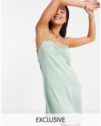 Reclaimed (vintage) Inspired Mini Cami Dress With Button Back - Green