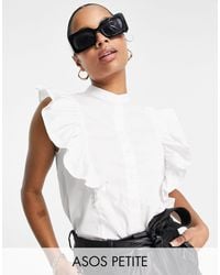 ASOS - Asos Design Petite Sleeveless Shirt With Frill Detail - Lyst