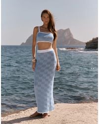 4th & Reckless - Cotton Blend Mixed Check Crochet High Waisted Beach Maxi Skirt Co-Ord - Lyst