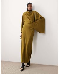 ASOS - Funnel Neck Satin Maxi Dress With exaggerated Sleeves - Lyst