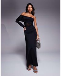 ASOS - – asymmetrisches one-shoulder-maxikleid aus netzstoff - Lyst