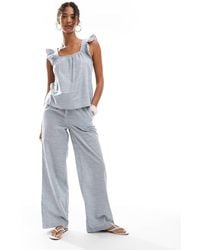 Pieces - Mix And Match Tie Waist Cotton Wide Leg Trouser - Lyst